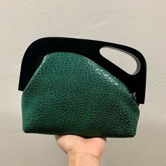 Handmade Genuine Embossed Leather, Wooden Frame Clutch/Crossbody/Evening Bag - Picture 1 of 12